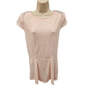 NWT Guess Peplum Top L Pink Padded Shoulders Cap Sleeve Studded Shirt punk rock